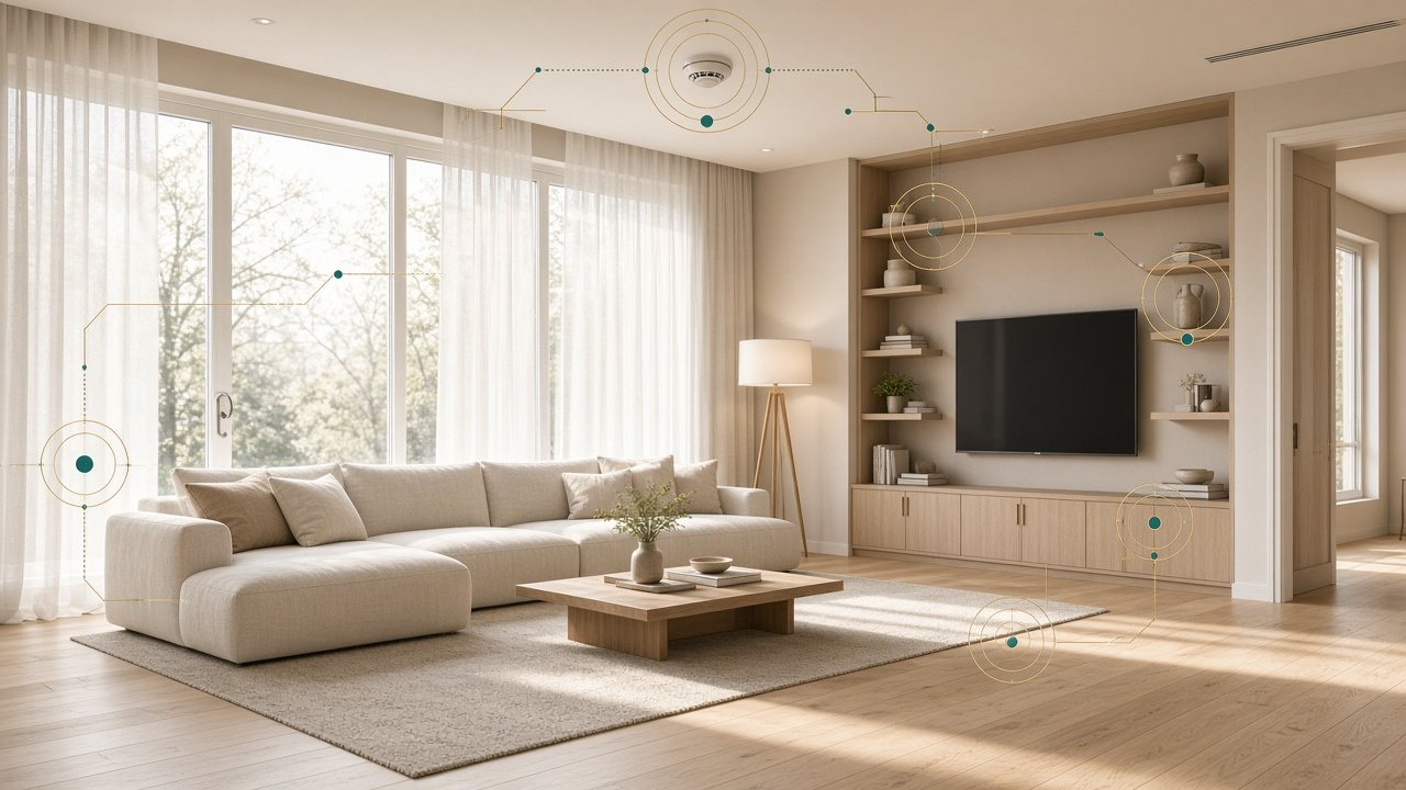 A calm, lamp-lit room at dusk, the kind of personal space the service would help protect